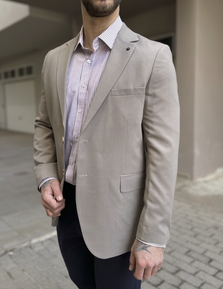 Ανδρικό μπεζ σακάκι με τσέπες 6591BS φωτογραφία